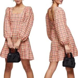 Topshop Y2K Babydoll Style Check Plaid Mini Dress size 6